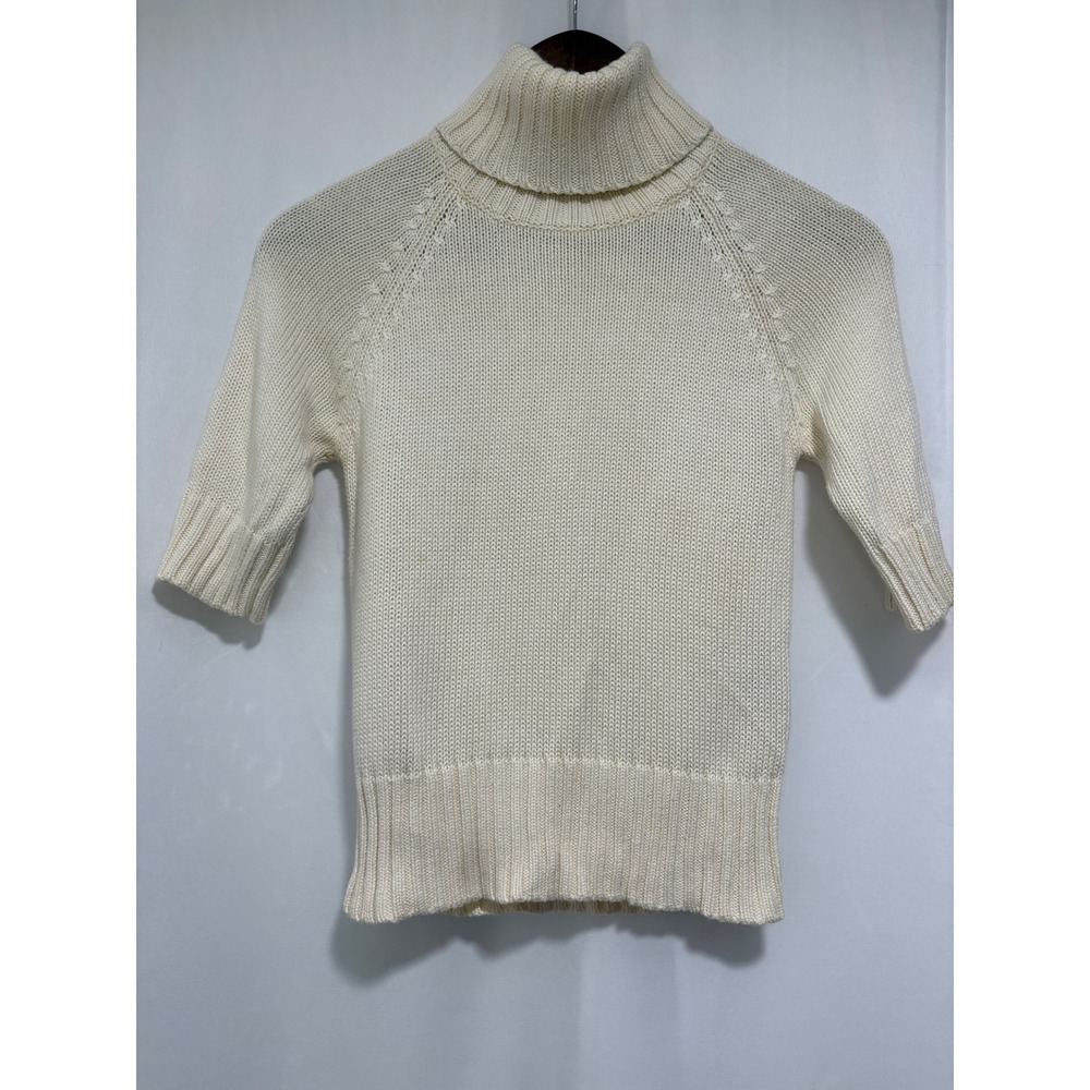 Vintage Ralph Lauren Cream Cotton Turtleneck Short Sleeve Sweater S Old Money